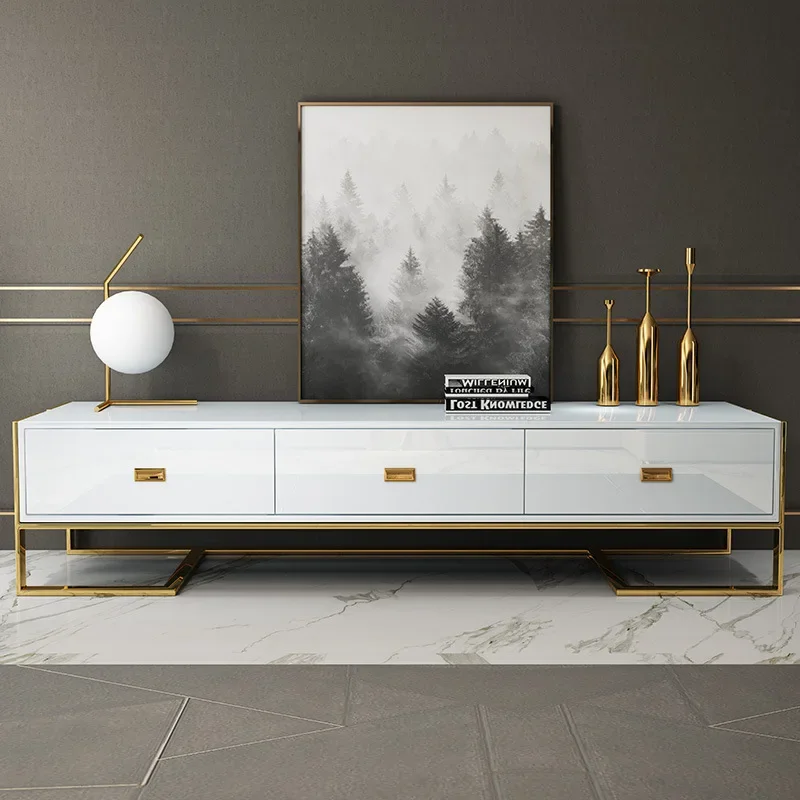 

Stainless steel living room combination set, Nordic furniture, new piano glass baking paint creative TV
