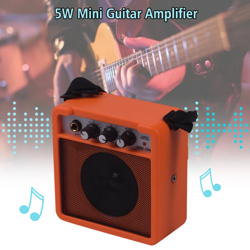 Mini Guitar Amplifier Amp Speaker 5W with 3.5mm & 6.35mm Inputs 1/4 Inch Output Supports Volume Tone Adjustment Overdrive guitar amplifier