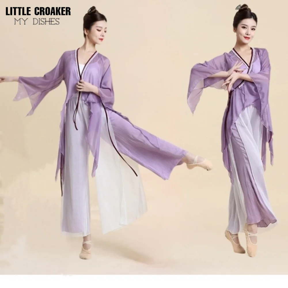 

Одежда для классических танцев из фиолетовой пряжи, Женский Топ для практики боевых искусств, этнический китайский костюм народного танца, Женский сценический наряд