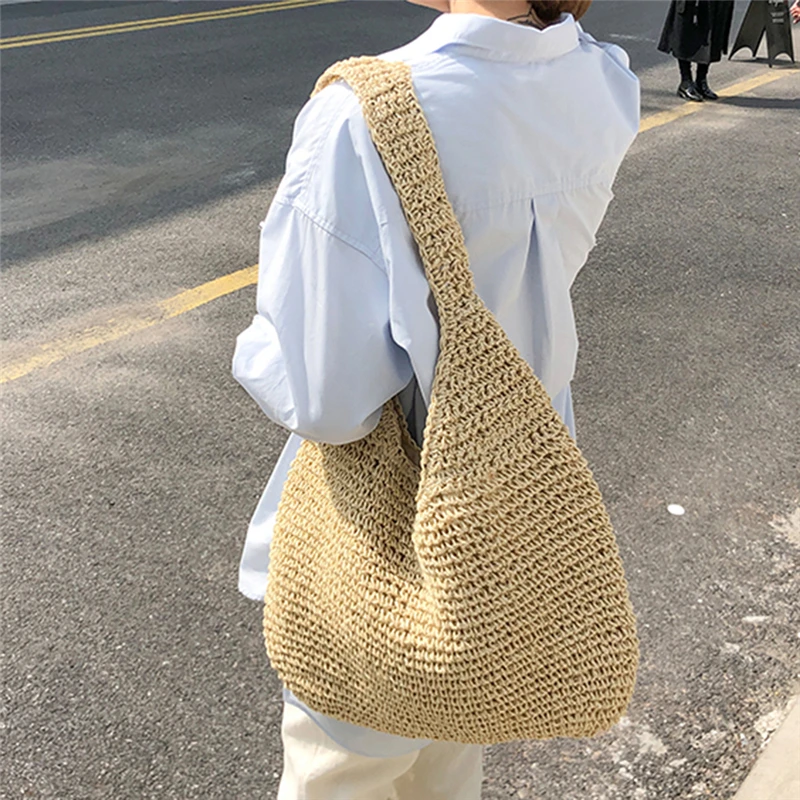 Ręcznie robiona torba plażowa rattanowa damska torba duża torebka tkana torebki damskie słomiana torba na zakupy damskie torby na ramię