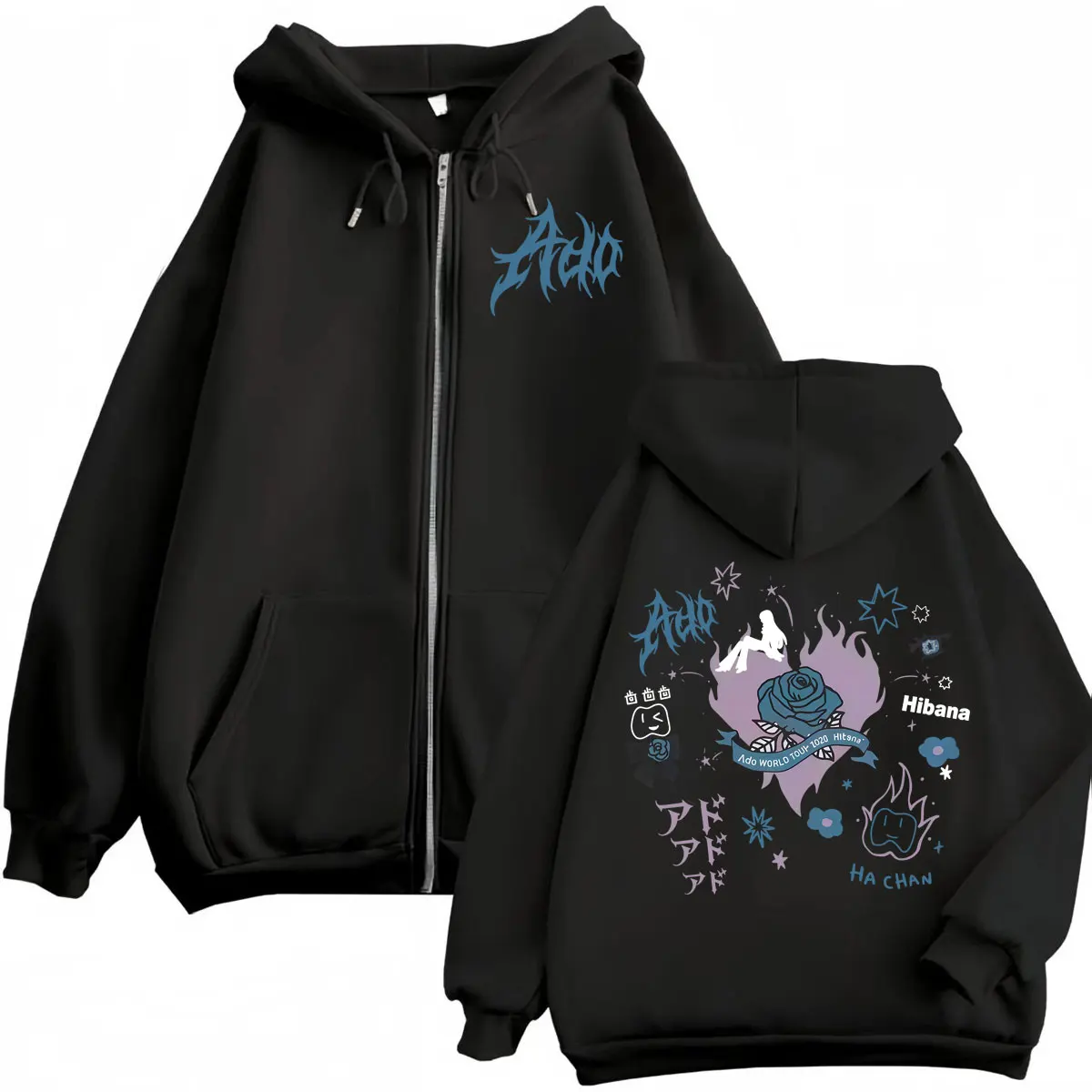 Singer Ado Hibana World Tour 2025 Zipper Hoodies Harajuku Japanese