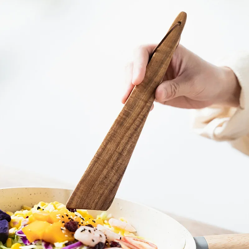 Small Teak Wood Spatula Wooden Kitchen Cooking Spatula Multi-Use Cooking Utensils Egg Turner Portable for Outdoor BBQ Camping