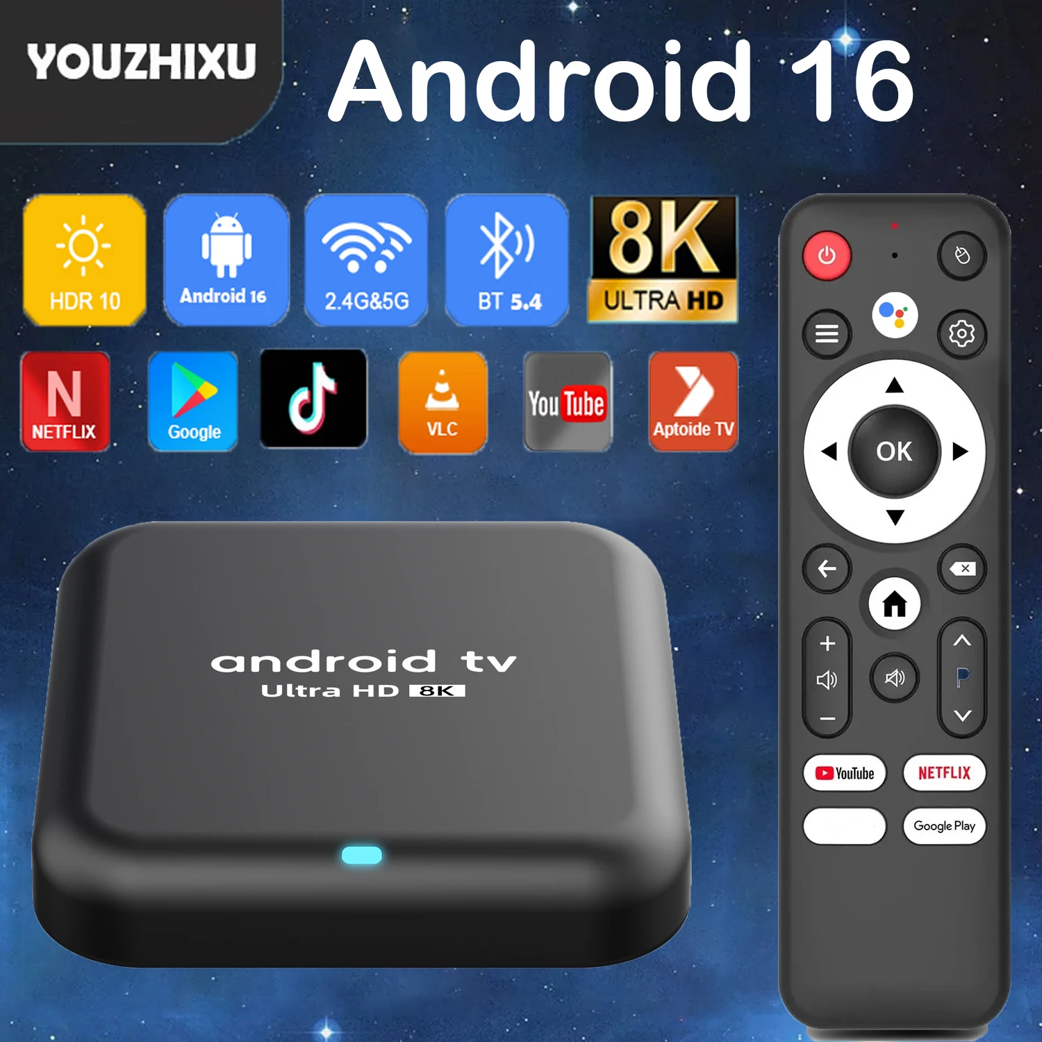 Boîtier TV intelligent Android 16 8 Go + 256 Go Rockchip RK3518 Q18 Assistant Google Vidéo 8K Bluetooth 5.4 Lecteur multimédia Boîtier décodeur très rapide