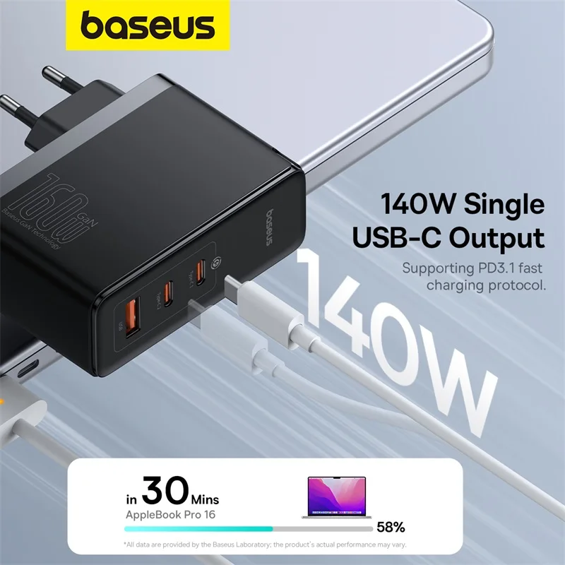베이스어스 160W GaN 충전기 노트북 태블릿 아이폰 17 16 타입 C 충전기 PD3.1 QC PPS 지원 USB 폰 충전기