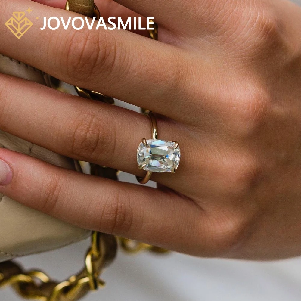 

JOVOVASMILE 4.8 Carat 11.25*8.5 mm Old Mine Moissanite Ring Woman Crushed Ice Hybrid Cushion Cut 925 Sterling Silver 14K with CE