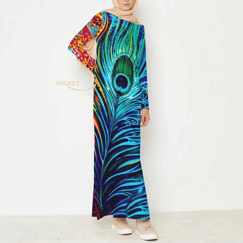 

New Women's Dresses Pocket Dresses Peacock Feather Print Elements Loose Elegant Casual Fashion Party Plus Size Clothing 2024