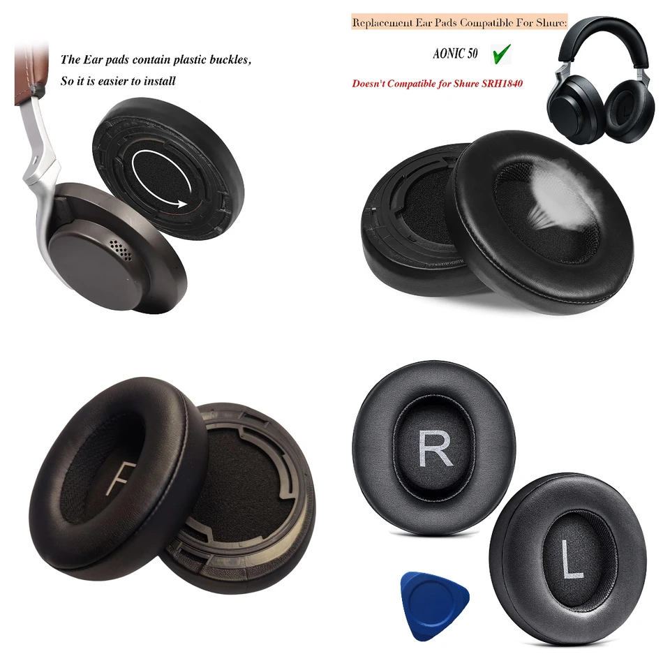 Replacement Ear Pad Foam Cushions For Shure AONIC 50, SRH1540, AONIC 40 ANC Headphones - Black