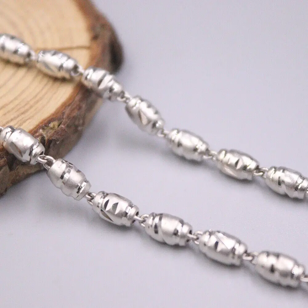 

Real 925 Sterling Silver Necklace 4.0mm Diamond-Cut Oval Bead Link Chain 19.7"L
