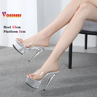 Shoe for Party Club Stripper Heels Women Shoes Platform High Heels Sandals Clear Sexy Pole Dance 15cm High Plus Size Slippers - Image 5