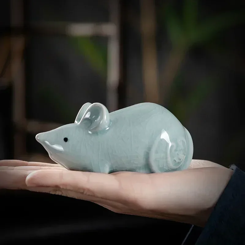 Tea Pet Ornaments Retro Ceramics Chinese Zodiac Animal Statue Cute Tea Figurine Desktop Crafts Set