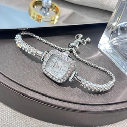 Ladies' Elegant Diamond - Accented Square Watch with Arabic Numerals (Silver)