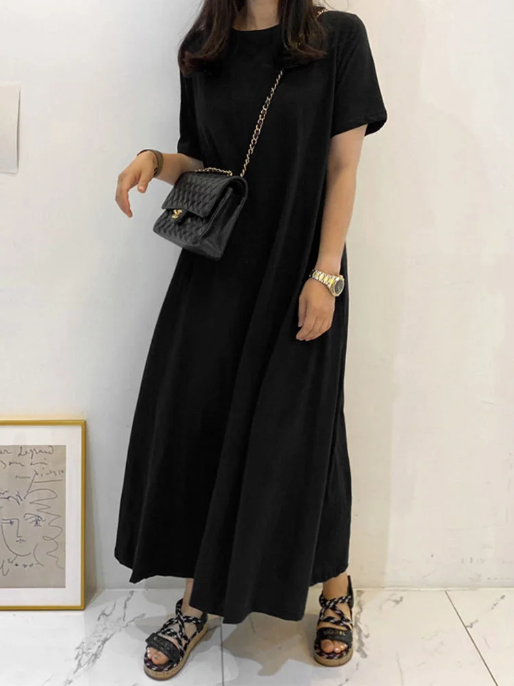 

Korean Minimalist Style Short Sleeves Loose Dress Women's Casual Mid-length A-line 2022 Summer Dresses New G660