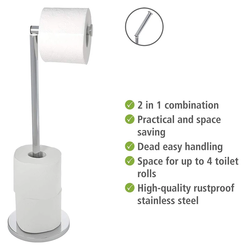 Toilet Paper Holder Rack Free Standing with Storage Roll Paper Holder Floor Stand  Tissue Toilet Paper Holder Brushed Bathroom