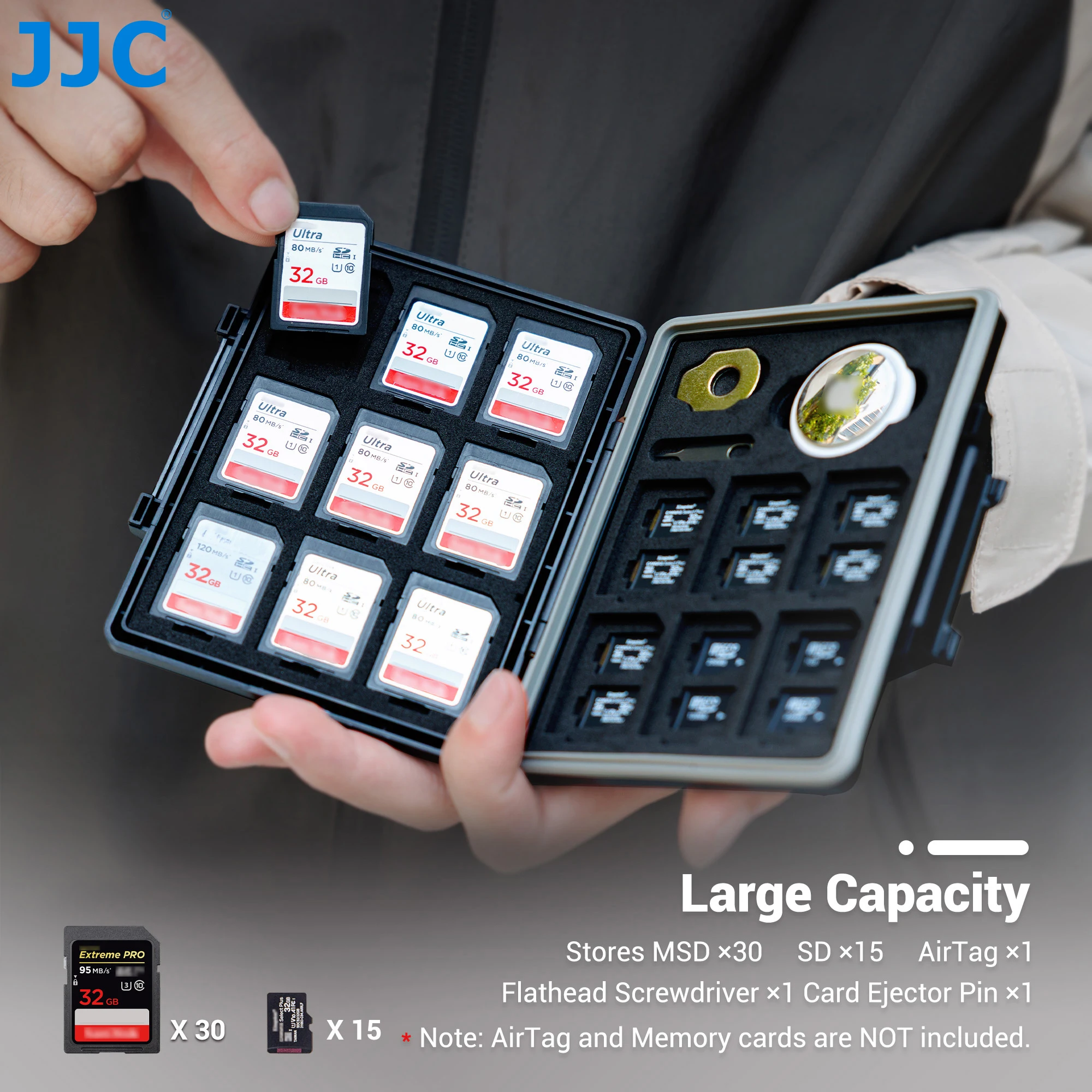 JJC 45 sleuven geheugenkaarten etui waterdicht voor SD, Micro SD/TF, CFexpress type A, CFexpress type B, XQD - Micro SD kaarten opslag houder box portemonnee geheugenkaart houder case