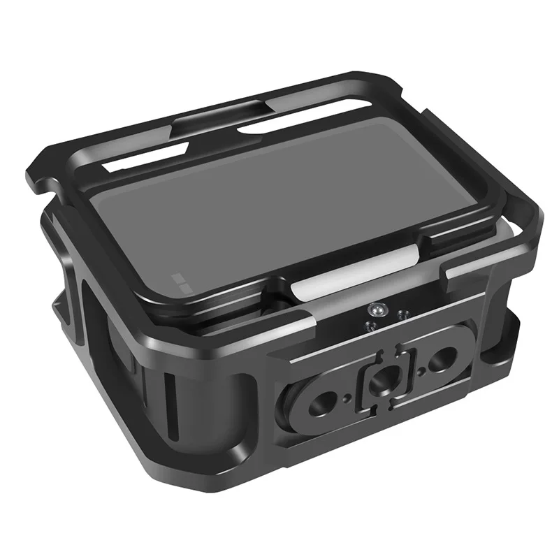 Détail du support double port froid sur la cage de protection en alliage d'aluminium pour GoPro 12/11/10/9/8.