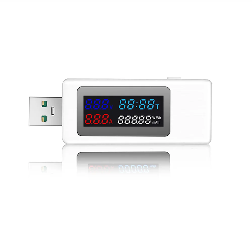 

USB-тестер 6 в 1, цифровой измеритель емкости и емкости с IPS дисплеем, DC 4-30 в, для измерения тока, напряжения, белого цвета