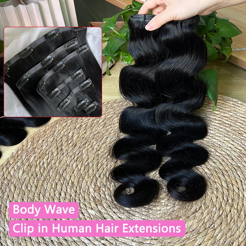 15A Body Wave Clip in Hair Extensions Natural Black Color 100% Unprocessed Raw Human Hair Clip in Extensions 7Pcs/Set 120g