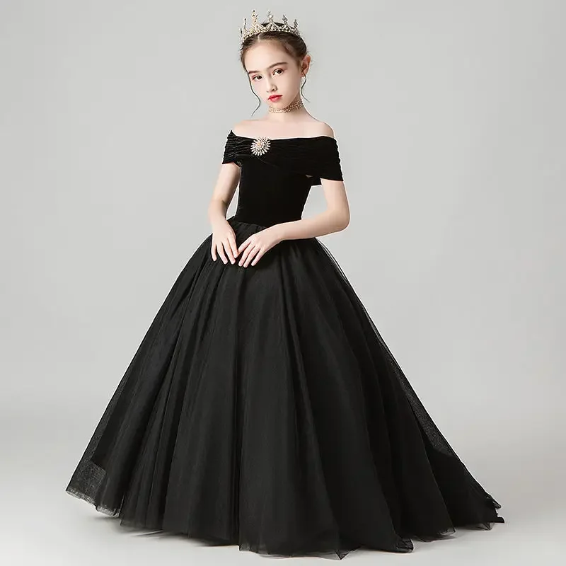 

Elegant Evening Dress For Girls Black Quinceanera Party Communion Dresses For Girls Toddler Costumes For Girls Prom Gowns