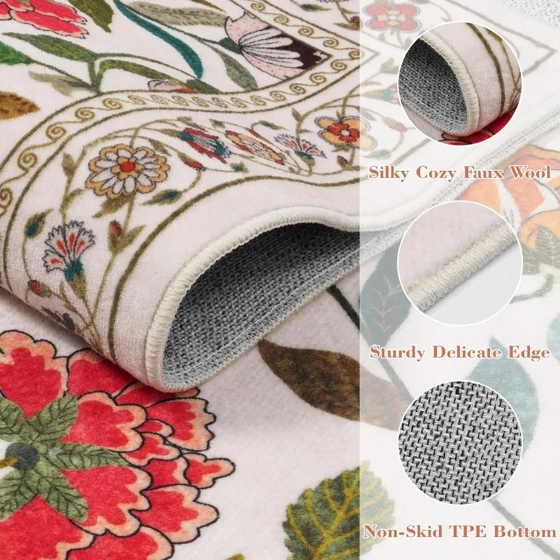 Green Living Room Carpet Large Area Retro Light Luxury Floral Print Bedroom Rug Machine Washable Foldable Coffee Table Mat Ковер