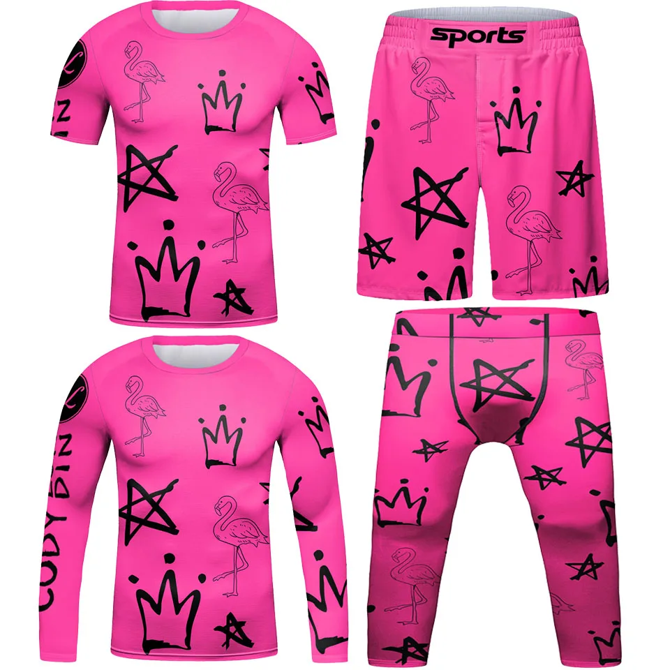 Children MMA Tshirt +Pant Tracksuit Kid Jiu Jitsu BJJ Rashguard Sets 4 Pieces Sportsuit Figting Grappling Boxing Uniform