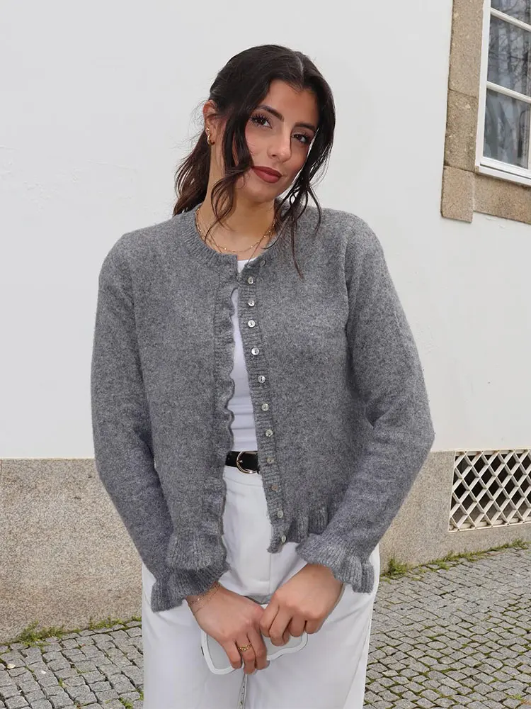 HH Sweater For Women Casual Solid O Neck Single Breasted Long Sleeve Knitted Cardigan Autumn Maternity Outfit Outwear Tops