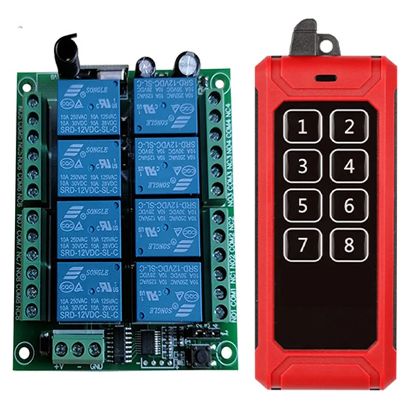 433MHZ DC 12V 24V 8CH RF Interruttore di telecomando senza fili Sistema di controllo remoto Ricevitore Trasmettitore industriale Relè 8CH - immagine 2