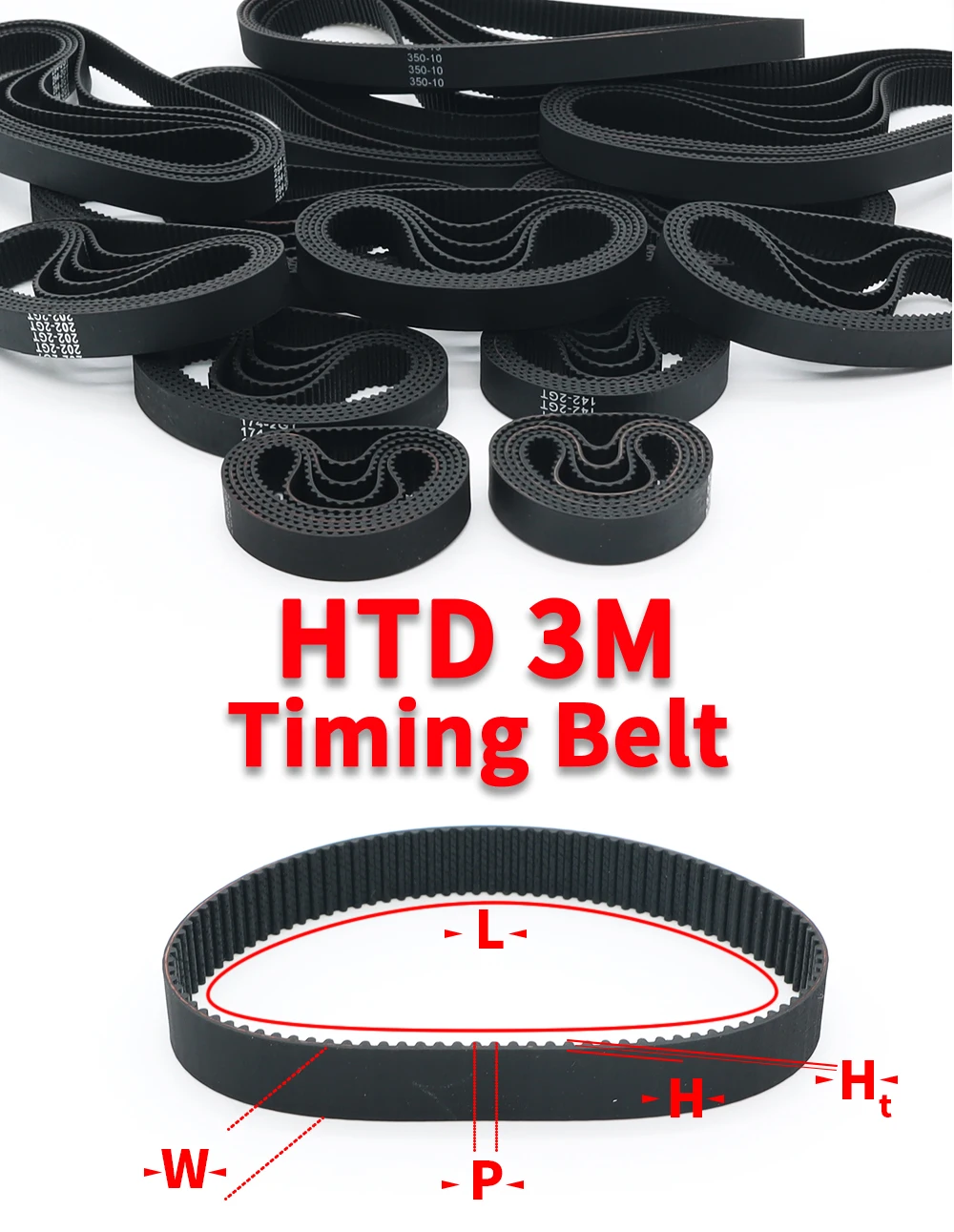 Description Picture 2 of itemBelt Width 10mm HTD 3M Timing Belt Pitch 3mm Length 90mm~255mm Number Of 30~85Teeth 3M Synchronous Belt Closed Loop Rubber HTD3M