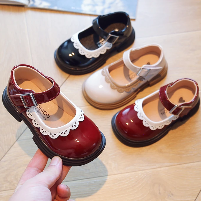 

Children's Soft Princess PU Leather Shoes Lolita Fashion Kids Breathable Lace Girls Soft Sole Shallow Mary Jane Versatile