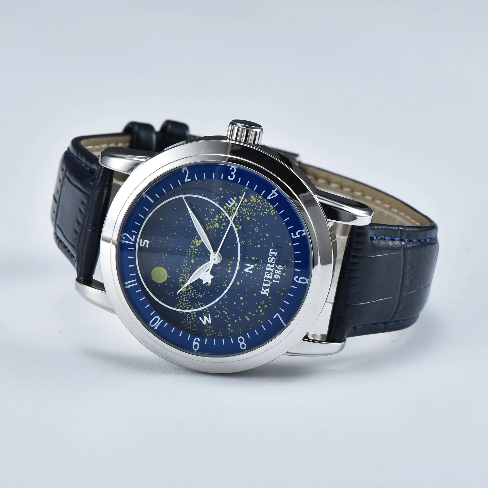Cow Leather Band Men Watch Mechanical Women Steel Band Watch Unique Star Sky Plate Wristwatch