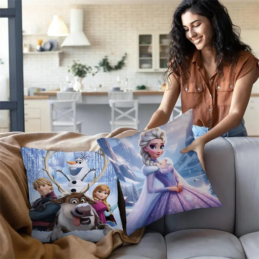 Cartoon Frozen Princess Elsa Pillow Covers Cartoon Sofa Decorative Home Double-sided Printing Short Plush Cute Cushion Cover