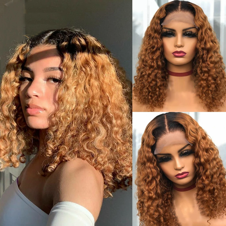 

Soft 26"Long Kinky Cruly 180Density Ombre Honey Blonde Lace Front Wig for Black Women BabyHair Glueless Preplucked Daily Cosplay