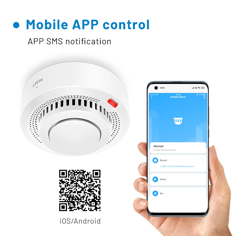 Smoke Alarm Tuya Smart WiFi Smoke Sensor 360&deg; Fire Detection 85dB Sound Alarm With SmartLife APP Control Alexa/Google Home Compatibility