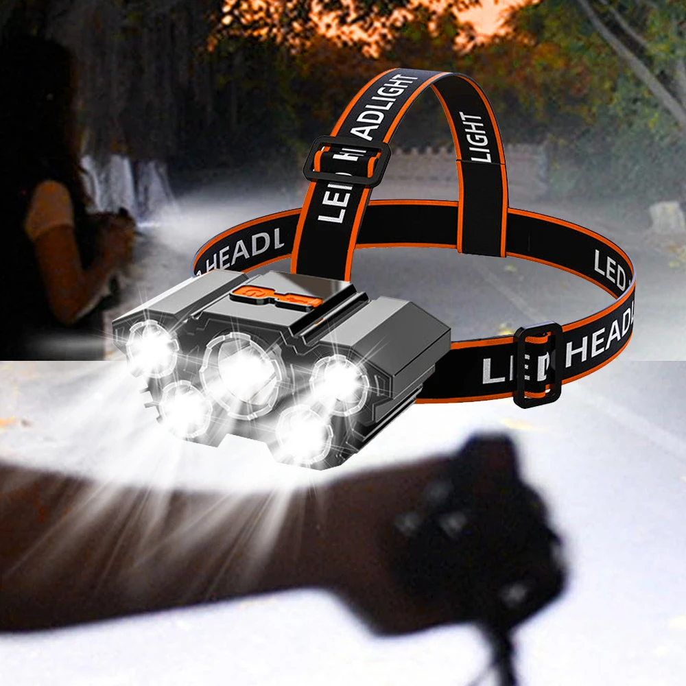 USB Rechargeable LED Headlamp, 5 Lamp Beads, 4 Modes, Built-in Rechargeable Lithium Battery, Lightweight Design Headlight, Elast 3