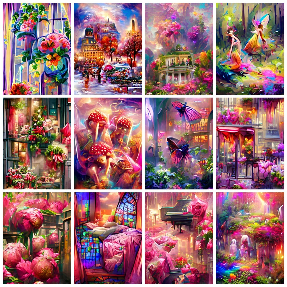 HUACAN 5d Diy Diamond Painting Flower Landscape Home Decor Embroidery