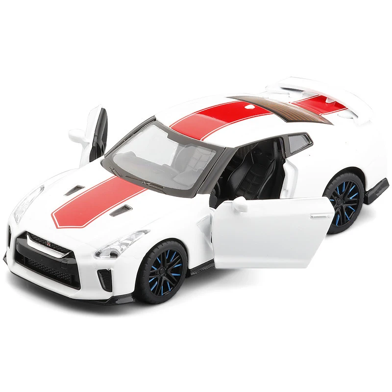 Simulation 1:32 Scale Alloy Diecast Nissan GT-R Sports Car Model Sound And Light Pull Back Toy Vehicle Children's Gift 1 32 scale hondas civic type r jdm sports car metal model light and sound wrc diecast vehicle pull back alloy toys collection