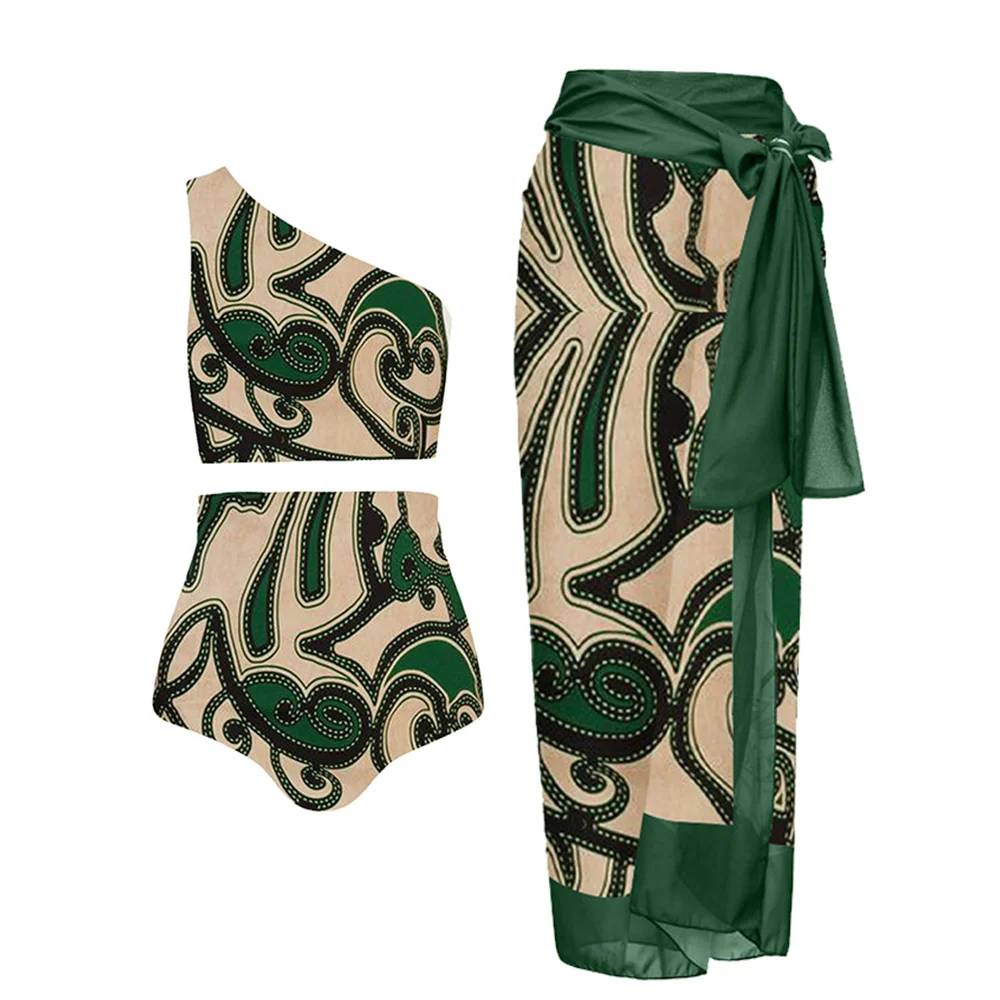 

Vintage Fashion Printed One Shoulder High Waist One Piece Swimsuit Designer Bathing Suit Bikini Summer