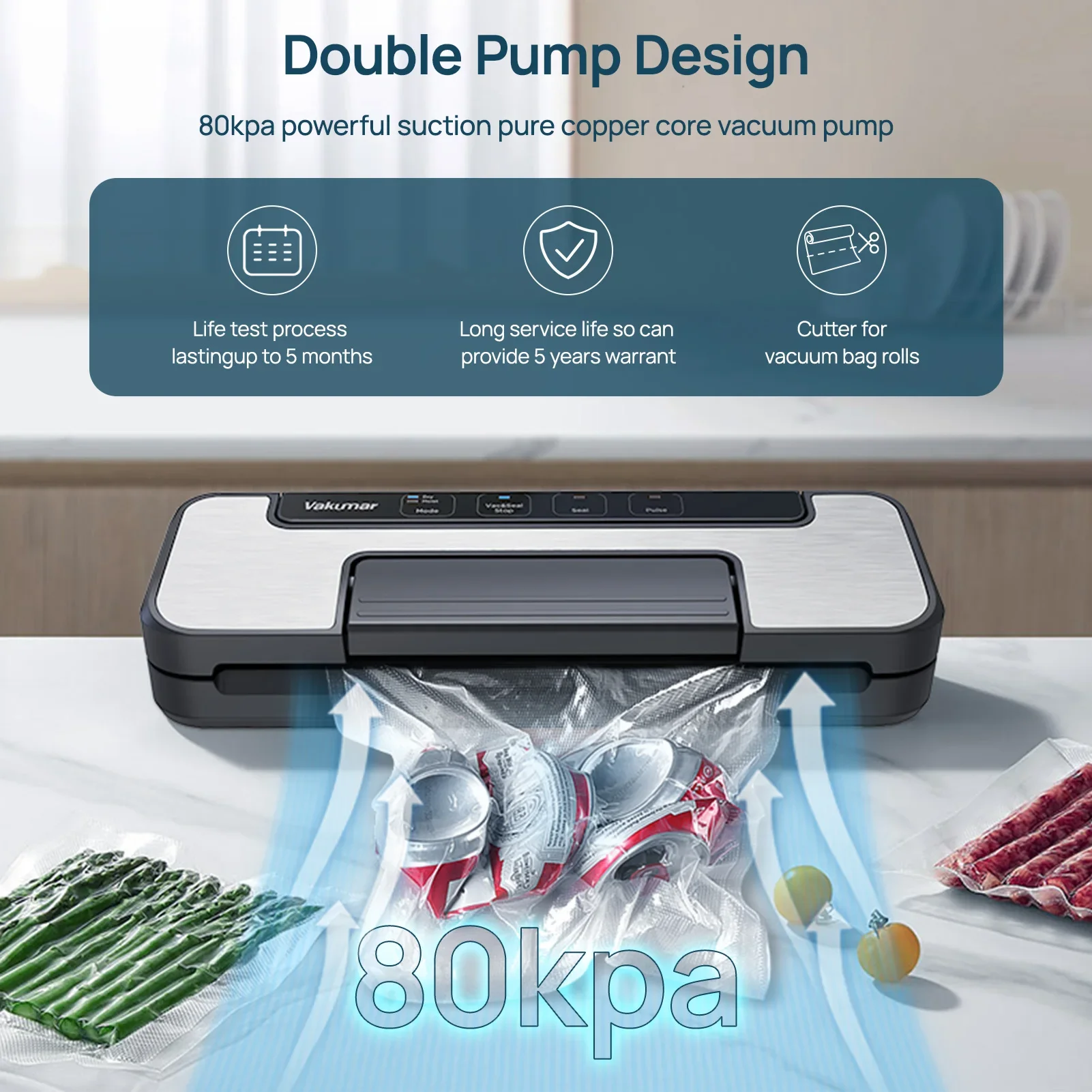 Vakumar VH1506 vacuum sealer machine sous vide Handle type 80Kpa multifunctional and convenient vacume sealer Household 3