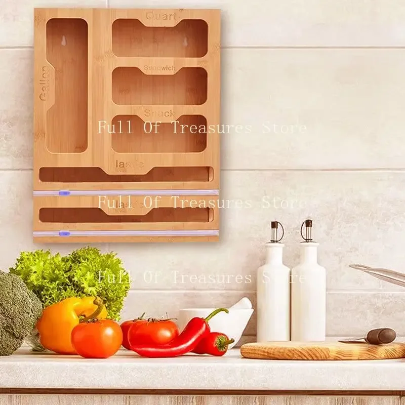Bamboo Organizer Food Film Dispenser Wrap Dispenser with Cutter Storage Box Aluminum Foil Stretch Film Cutter Kitchen Accessorie 2