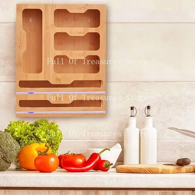 Bamboo Organizer Food Film Dispenser Wrap Dispenser with Cutter Storage Box Aluminum Foil Stretch Film Cutter Kitchen Accessorie 2