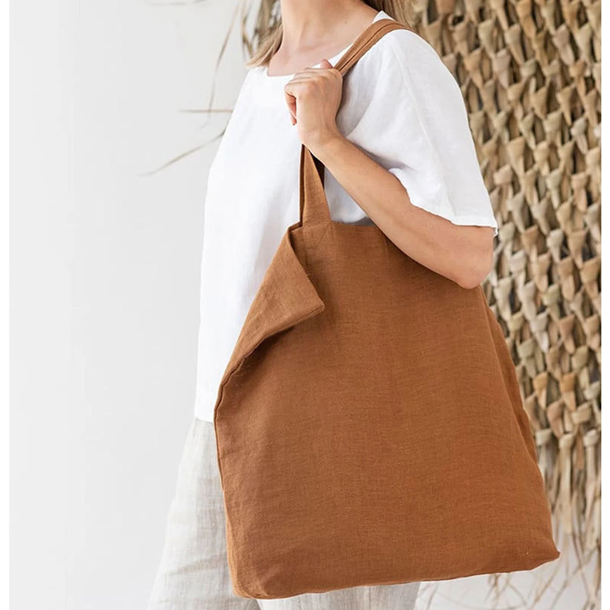 French Dew Retting Leinen 100 % reines Hanf Supermarkt Umwelt Stoff Tasche Träger faltbare tragbare Einkaufstasche Frauen