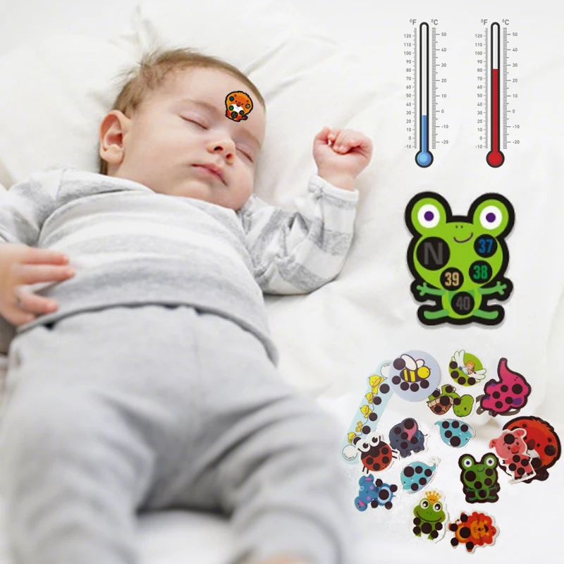 10pcs/Set Baby Cute Cartoon Animal Sticker Forehead Head Strip Body Fever Thermometer Children Safety Baby Care Thermometer