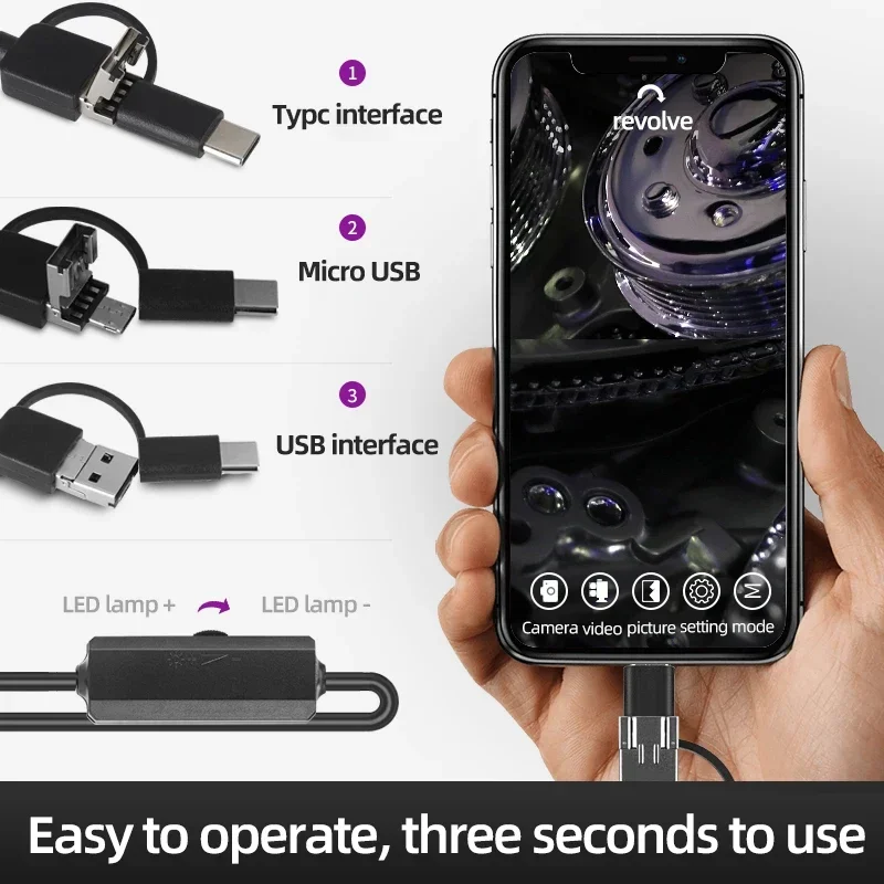 5.5 ȵ̵ ð ˻ ī޶, 3 in 1 ī޶, USB, ũ USB, CŸ, ޴ , 8mm