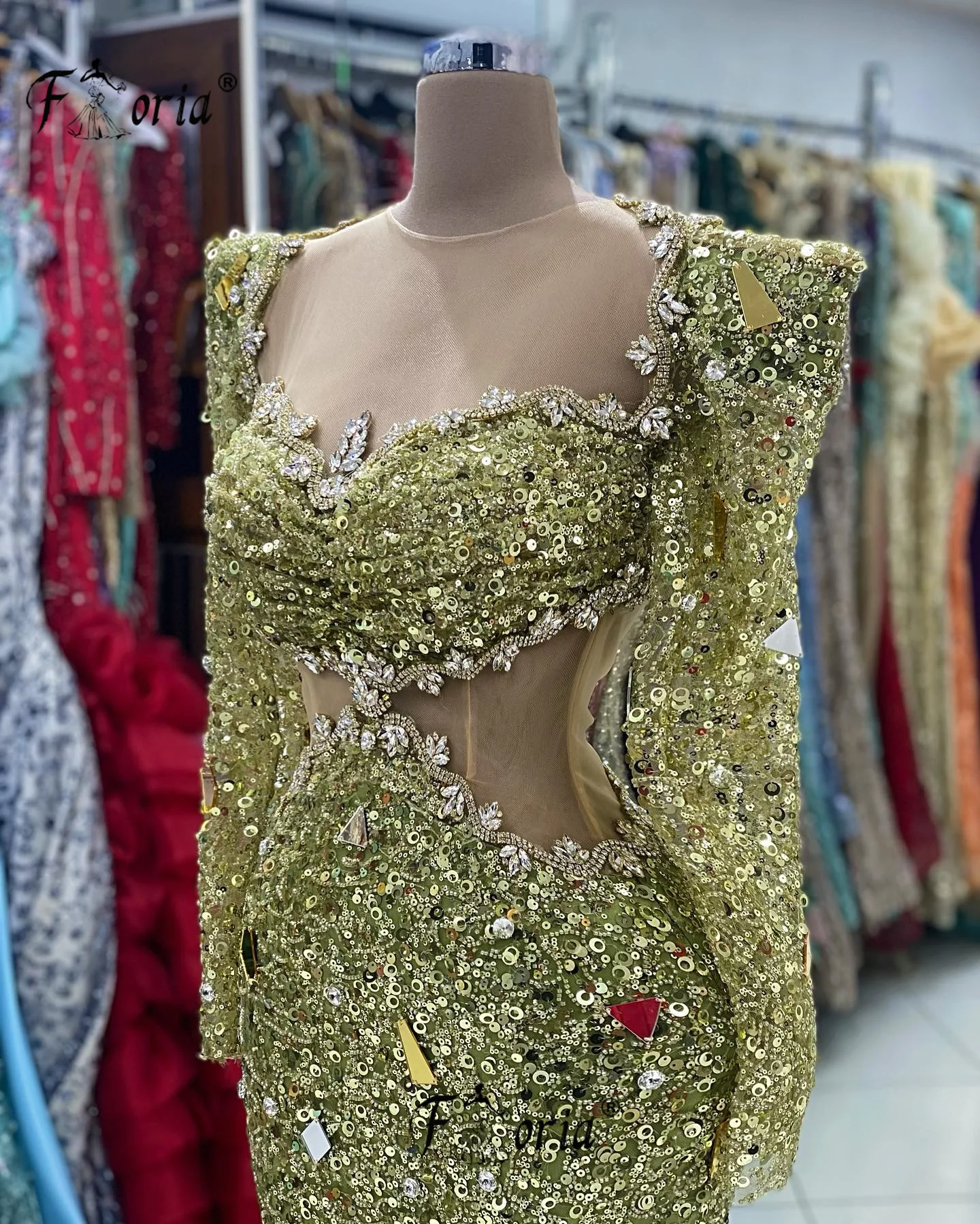 Vestidos de Noche de sirena de manga larga, vestido Formal de fiesta de Dubái con lentejuelas de cristal ostentoso encantador, vestidos de celebridades, batas de costura