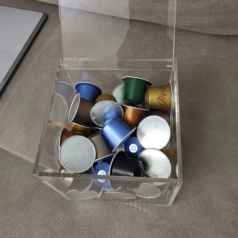 Acrylic Capsule Coffee Storage Box Holder Transparent Dustproof Case with Lid coffee storage box