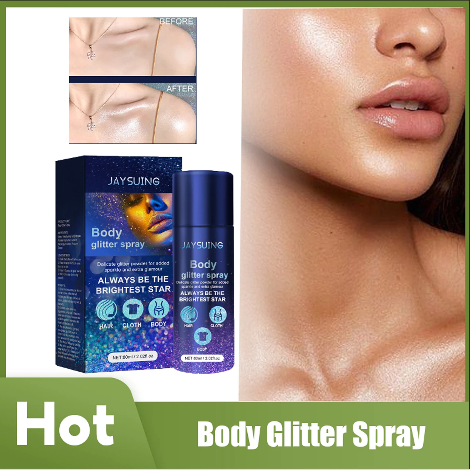 Body Shine Spray High Gloss Shimmer Sparkle Powder Highlight Makeup Waterproof Long Lasting Highlighter Hair Body Glitter Spray