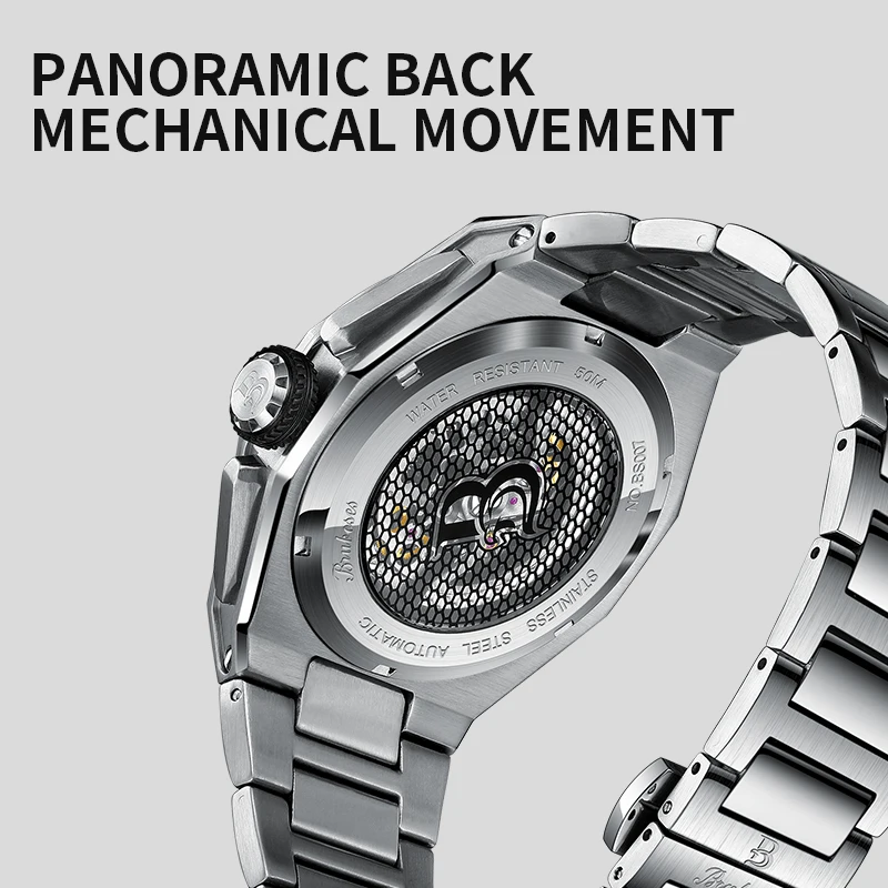 New Business Men's Watch Skeleton Mechanical Watch Luxury Men's Waterproof Luminous Stainless Steel Watch