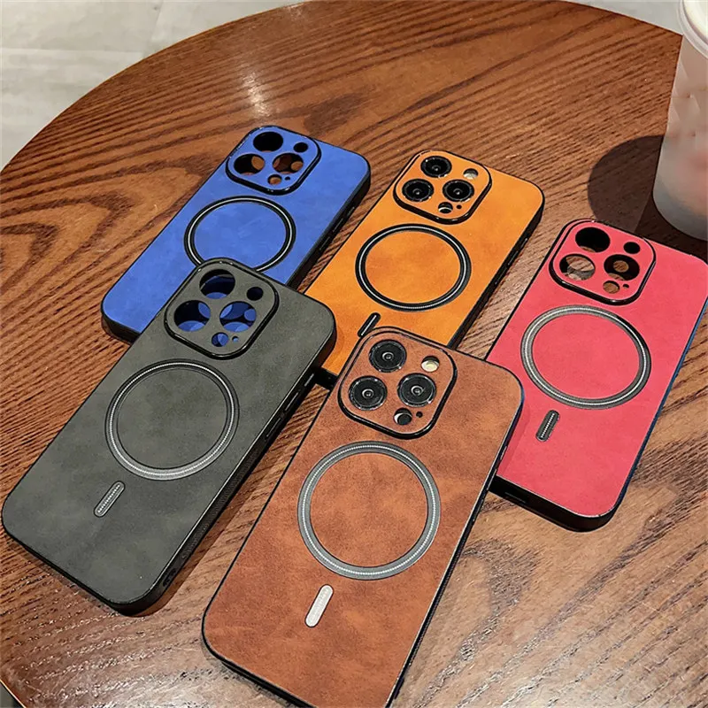 Wireless Charging Magnetic Cortex Leather Phone Case Shockproof Bumper Cover For iPhone 16 13 12 15 17ProMax 14Plus 14Pro