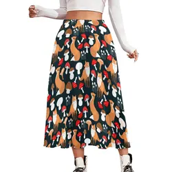 Cute Fox Skirt Colorful Mushrooms Print Kawaii Boho Skirts Elastic Waist Print Streetwear A-line Skirt Large Size