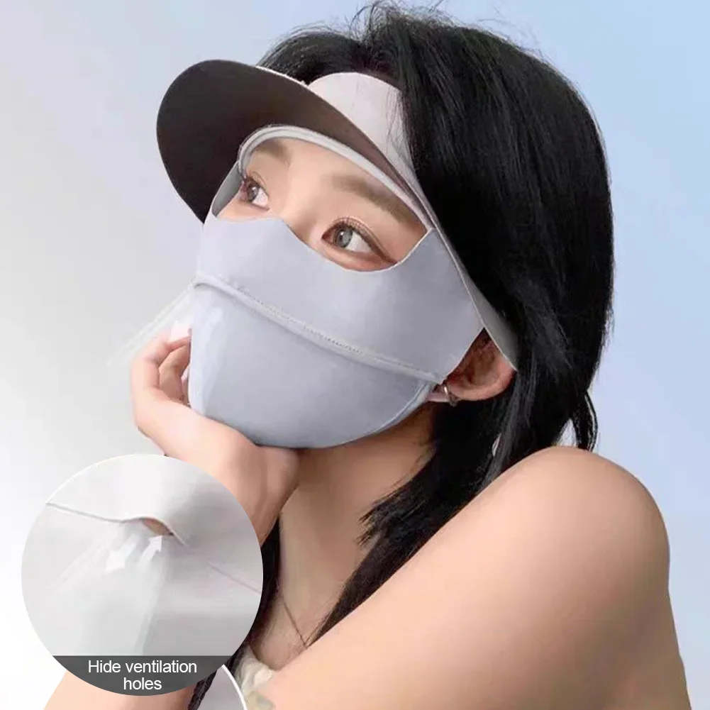 Full Face Sunscreen Mask Outdoor Driving Riding UV Protection Eye Protection Ice Silk Facekini Sports Mask Large Vinyl Brim