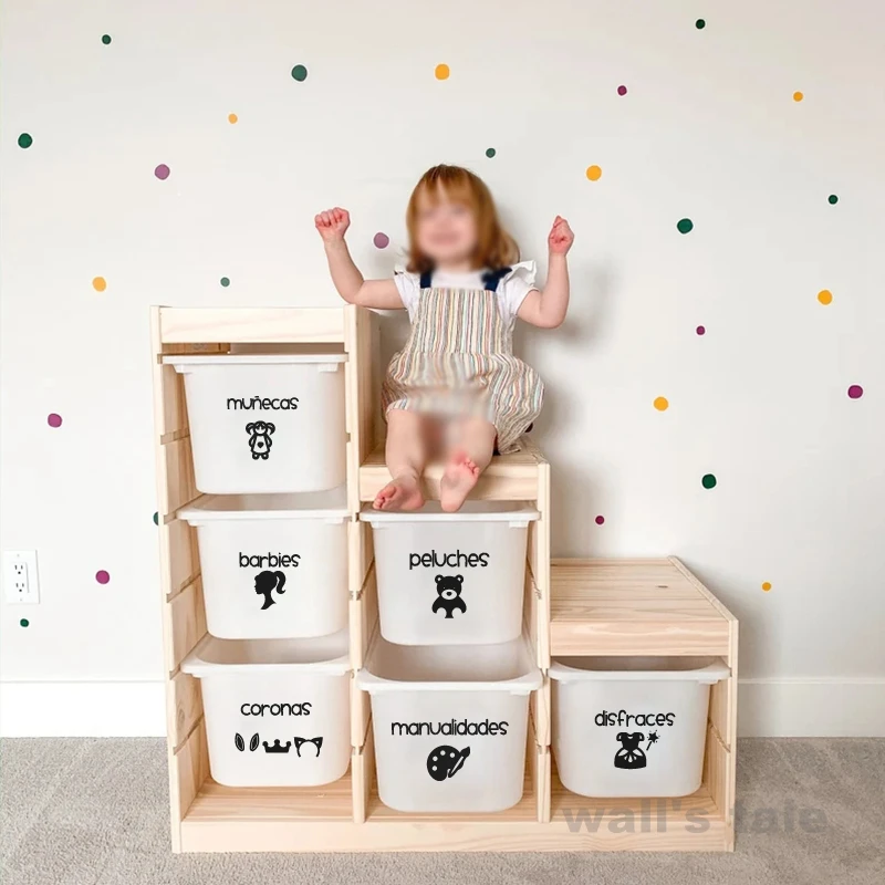 Spanish Girls Boys TOY LABELS Vinyl Sticker Etiquetas Español Niños Pegatina Etiquetas en Español Niñas Playroom Toy Bin Label